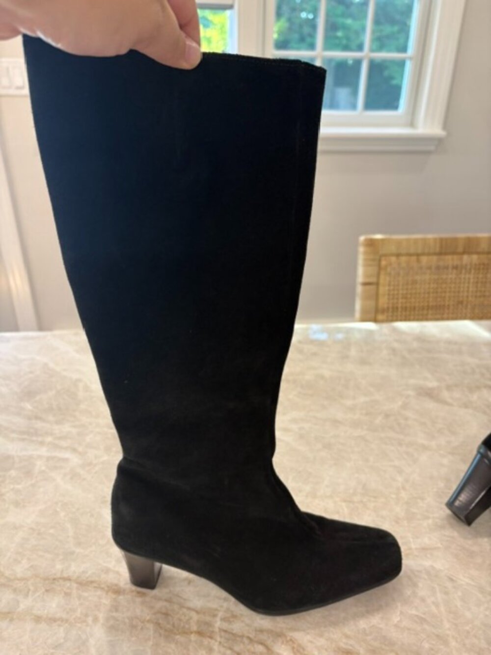 La Canadienne Black Suede Heeled Boots, Size 6